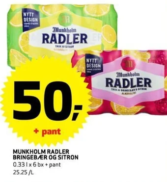 Bunnpris MUNKHOLM RADLER BRINGEBÆR OG SITRON tilbud