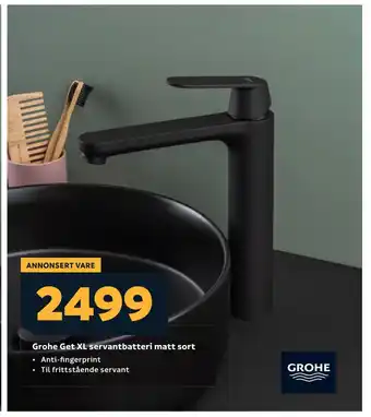 Megaflis Grohe get xl servantbatteri matt sort tilbud