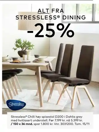 Skeidar Stressless chilli høy spisestol d200 tilbud
