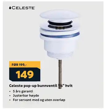 Megaflis Celeste pop-up bunnventil 1¼ hvit tilbud