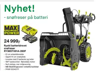 Felleskjøpet Ryobi batteridrevet snøfreser ry36stx61a-260f tilbud