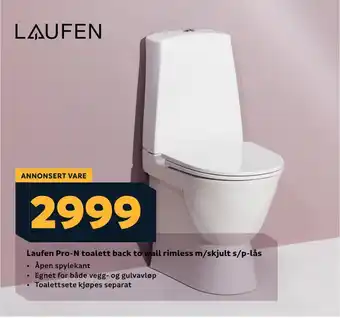 Megaflis Laufen pro-n toalett back to wall rimless m/skjult s/p-lås tilbud