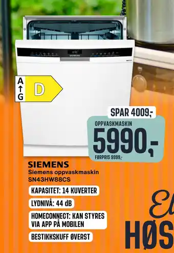 Skousen Siemens oppvaskmaskin sn43hw88cs tilbud
