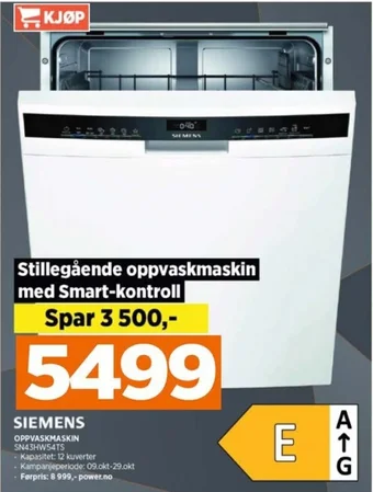 POWER SIEMENS OPPVASKMASKIN SN43HW54TS tilbud