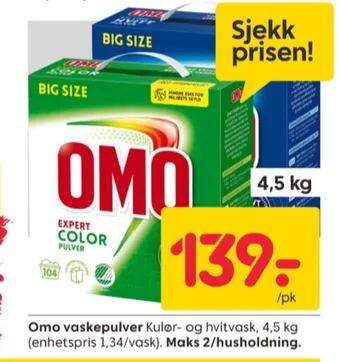 Rusta Omo vaskepulver tilbud