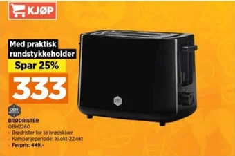 POWER BRØDRISTER OBH2260 tilbud