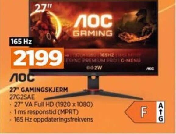 POWER 27" GAMINGSKJERM 27G2SAE tilbud