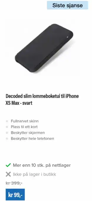 Eplehuset Decoded slim lommeboketui til iPhone XS Max - svart tilbud