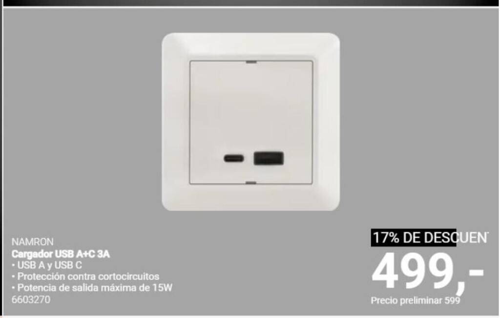 Elektroimportøren NAMRON Cargador USB A+C 3A tilbud