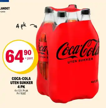 Coop Extra Coca-cola uten sukker 4 pk tilbud