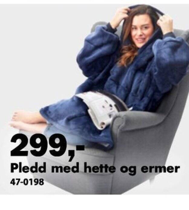 Biltema Pledd med hette og ermer tilbud