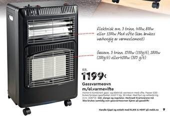 Mekk Gassvarmeovn m/el.varmevifte tilbud