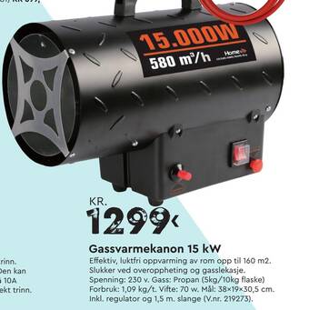 Mekk Gassvarmekanon 15 kW tilbud
