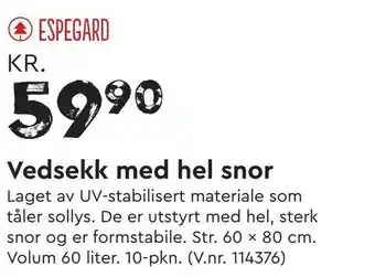 Mekk Vedsekk med hel snor tilbud