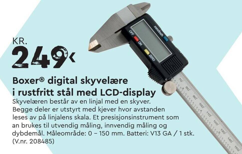 Mekk Boxer® digital skyvelære i rustfritt stål med LCD-display tilbud