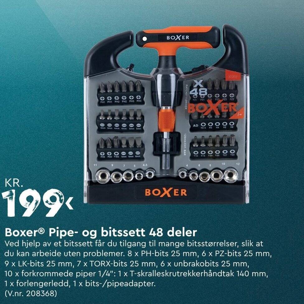 Mekk Boxer® Pipe- og bitssett 48 deler tilbud