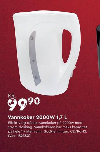 Mekk Vannkoker 2000W 1,7 L tilbud