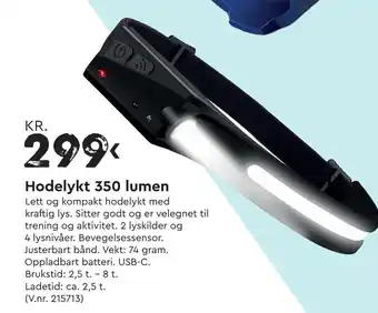 Mekk Hodelykt 350 lumen tilbud