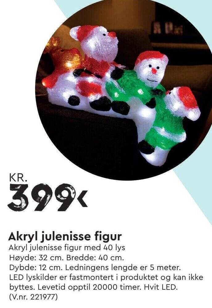 Mekk Akryl julenisse figur tilbud