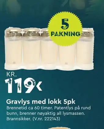 Mekk Gravlys med lokk 5pk tilbud