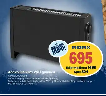 Coop Obs Adax vilje vg11 wifi gulvovn tilbud