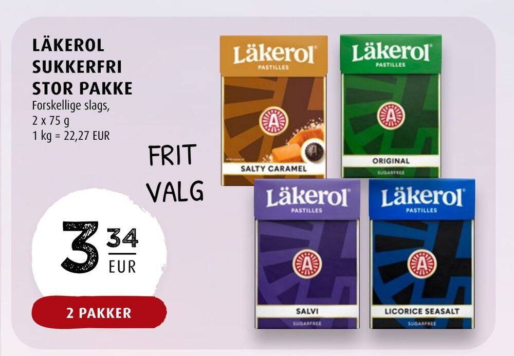 Scandinavian Park Läkerol sukkerfri stor pakke tilbud