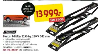 Jula Hamron Bærbar billøfter 2250 kg, 230 V, 542 mm tilbud