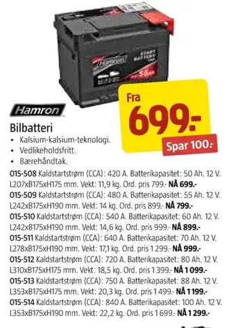 Jula Hamron Bilbatteri tilbud