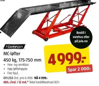 Jula Hamron MC-løfter 450 kg, 175-750 mm tilbud