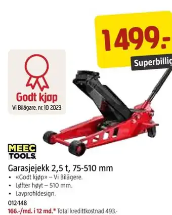 Jula MEEC TOOLS Garasjejekk 2,5 t, 75-510 mm tilbud