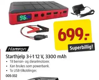 Jula Hamron Starthjelp 3-i-1 12 V, 3300 mAh tilbud