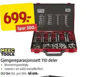 Jula MEEC TOOLS. Gjengereparasjonssett 110 deler tilbud
