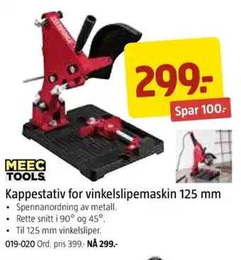 Jula MEEC TOOLS. Kappestativ for vinkelslipemaskin 125 mm tilbud