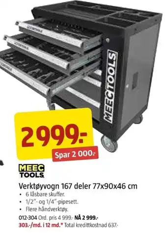 Jula MEEC TOOLS. Verktøyvogn 167 deler 77x90x46 cm tilbud
