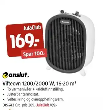 Jula Canslut Vifteovn 1200/2000 W, 16-20 m² tilbud