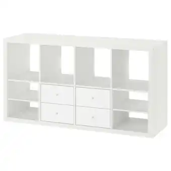 IKEA Kallax hylle, med 4 skuffer/med 2 hylleinnsatser hvit, 147x77 cm tilbud