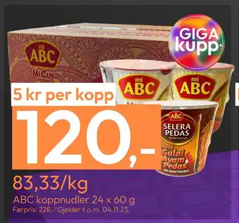 Gigaboks Abc koppnudler 24 x 60 g tilbud