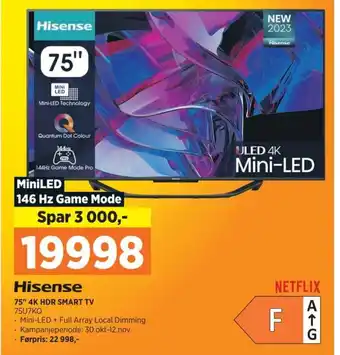 POWER Hisense 75" 4K HDR SMART TV 75U7KQ tilbud