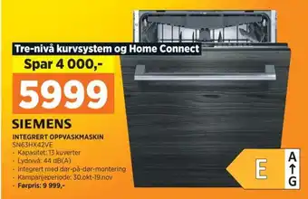 POWER SIEMENS INTEGRERT OPPVASKMASKIN SN63HX42VE tilbud