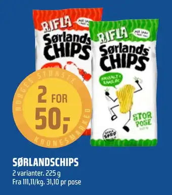 Coop Obs Sørlandschips tilbud