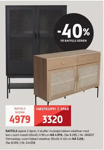 Raffels skjenk 2 dører, 2 skuffer