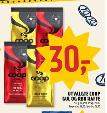 Coop Prix Utvalgte coop gul og rød kaffe tilbud