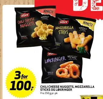 Bunnpris Chili cheese nuggets, mozzarella sticks og løkringer tilbud