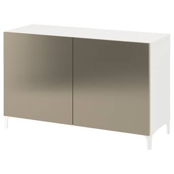 IKEA Bestå oppbevaring med dører, hvit/riksviken/nannarp lys bronseeffekt, 120x42x74 cm tilbud