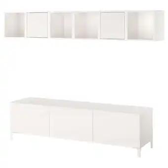 IKEA Bestå / eket tv-benk, hvit/selsviken/nannarp høyglanset/hvit frostet glass, 180x42x48 cm tilbud