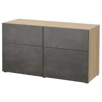 IKEA Bestå oppbevaringskomb m dør/skuffer, hvitbeiset eikemønster kallviken/mørk grå betongmønstret, 120x42x65 cm tilbud