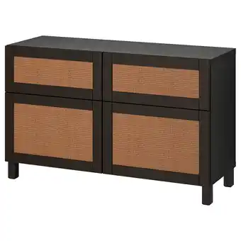 IKEA Bestå oppbevaringskomb m dør/skuffer, brunsvart studsviken/stubbarp/mørk brun flettet poppel, 120x42x74 cm tilbud