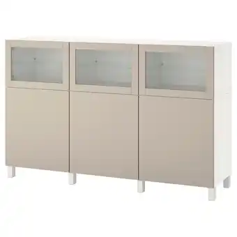 IKEA Bestå oppbevaring med dører, hvit lappviken/lys gråbeige klart glass, 180x42x112 cm tilbud