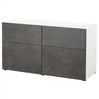 IKEA Bestå oppbevaringskomb m dør/skuffer, hvit kallviken/mørk grå betongmønstret, 120x42x65 cm tilbud