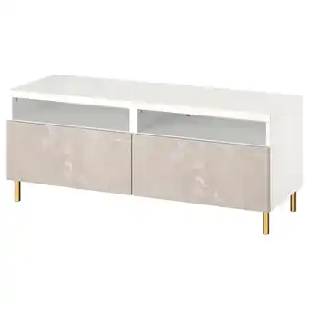 IKEA Bestå tv-benk med skuffer, hvit/bergsviken/ösarp beige, 120x42x48 cm tilbud